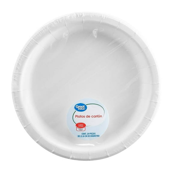Platos de cartón Great Value blancos desechables 20 pzas