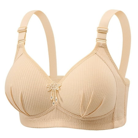 HYSYSB Sports Bras for Women balconette Bras for Women bras No Underwire Full Support compression Bra the Bra Gathered Ring Thin Breast Up Mother Back Underwear Bra plus Size Sports Bra Beige 46