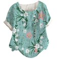 thumbnail image 1 of CHOK Hauts d'Été pour Femmes Tendance Lin Coton Confortable Manches Courtes Chemises Habillées Blouses Col Rond Hauts d'Été 2024 Imprimé Floral T-Shirts Décontractés Tunique Plus, 1 of 4
