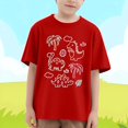 thumbnail image 2 of NINGMENG Hauts et T-Shirts pour Filles, Été, Imprimé Dinosaure, Col Rond, Manches Courtes, Ample, Décontracté, Rouge, 7-8 Ans, 2 of 4
