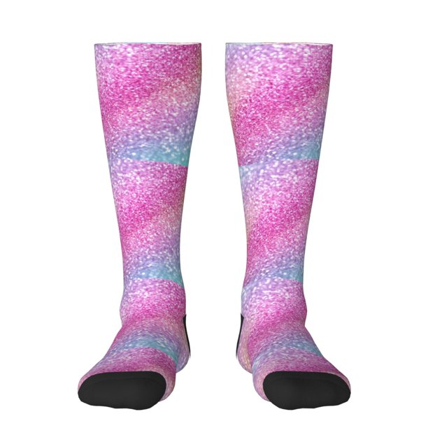 Fotbe Fun Rainbow Pink Calcetas Divertidas Estampadas para Hombre y Mujer, Calcetas de Algodón hasta la Rodilla para Caminar, Correr, Enfermería y Embarazo