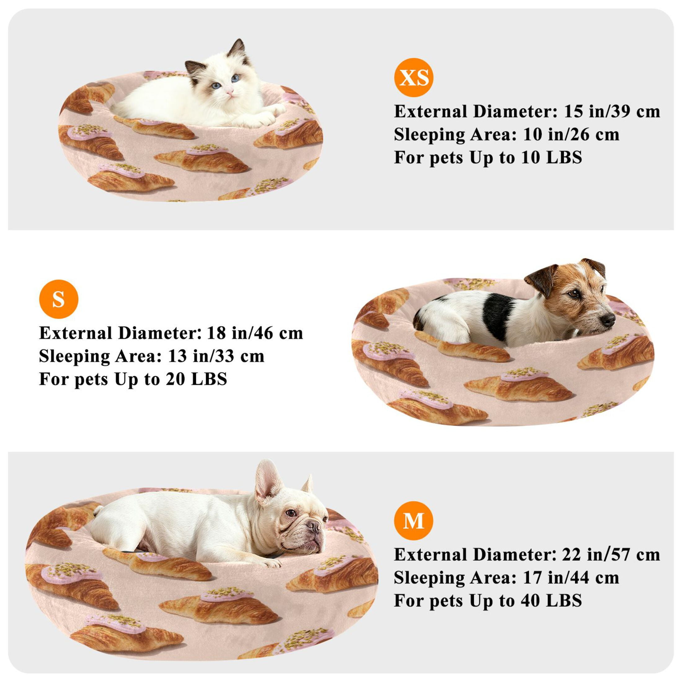 Iauyy Pet Couch Donut Cat Bed for Indoor Cats/Small Dogs Washable & Machine with Non-slip Bottom Calming Cat Furniture, Realistic Horn-shaped Bread (M)