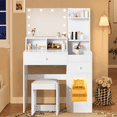 thumbnail image 4 of UHOMEPRO White Vanity Set with Mirror and LED Storage Cabinet, Makeup Vanity Table with 10 Light Blubs, Pretty Vanity Set for Girls, Women's Gift, 4 of 10
