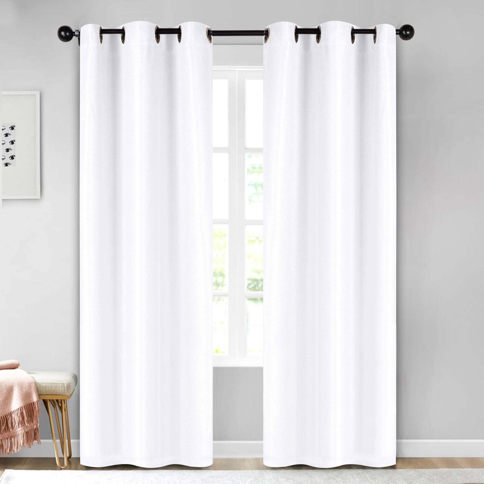 Superior Jaxon Blackout Curtains Set of 2, Grommet Header Curtain Panel Pair, 42"W x 108"L, Snow White