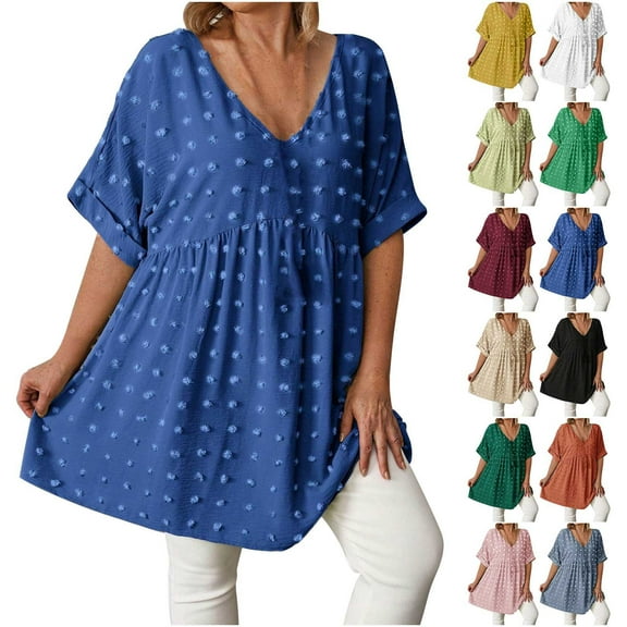 FRSASU Women's V Neck Tops Casual Short Sleeve T Shirts BasicHairball Embellishment Loose Fit Dressy Tees Yellow XL(XL)