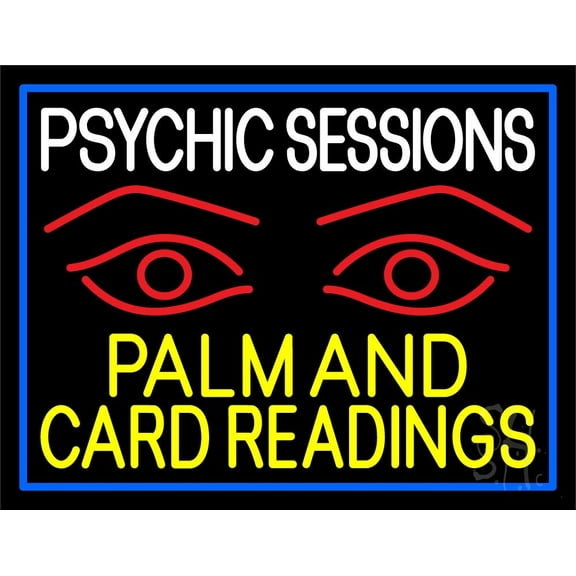 Yellow Psychic Sessions With Red Eye LED Neon Sign 24" Tall x 31" Wide - inches Black Square Cut Acrylic Backing, with Dimmer - Bright and Premium built indoor LED Neon Sign for Storefront.