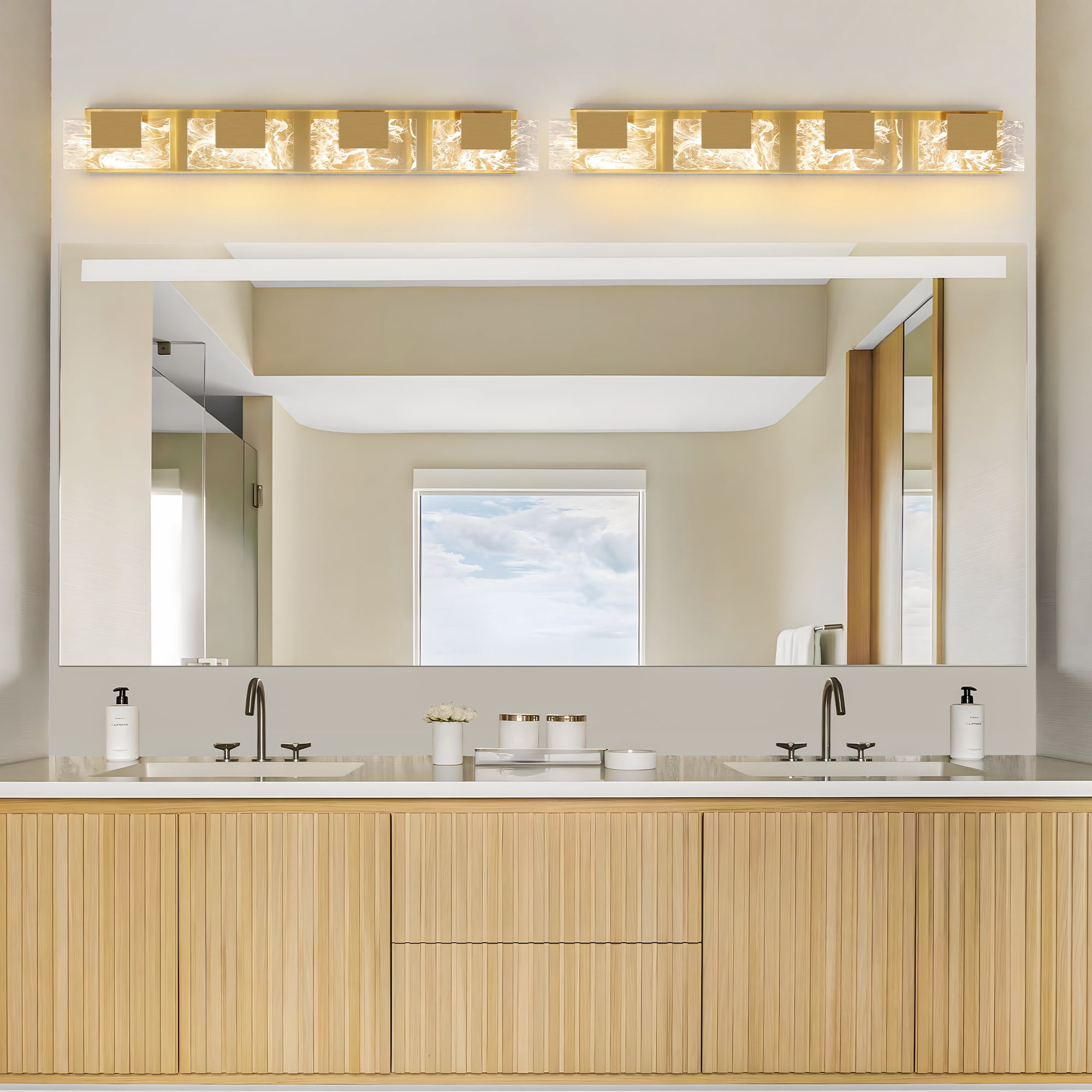 LED Bathroom Vanity Light 4-Light Gold Acrylic Modern Lighting Fixtures Smoke Design 3000K Wall Lights Fixture Over Mirror