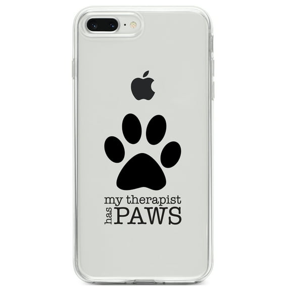 DistinctInk Clear Shockproof Hybrid Case for iPhone 7 PLUS / 8 PLUS (5.5" Screen) TPU Bumper Acrylic Back Tempered Glass Screen Protector - My Therapist Has Paws