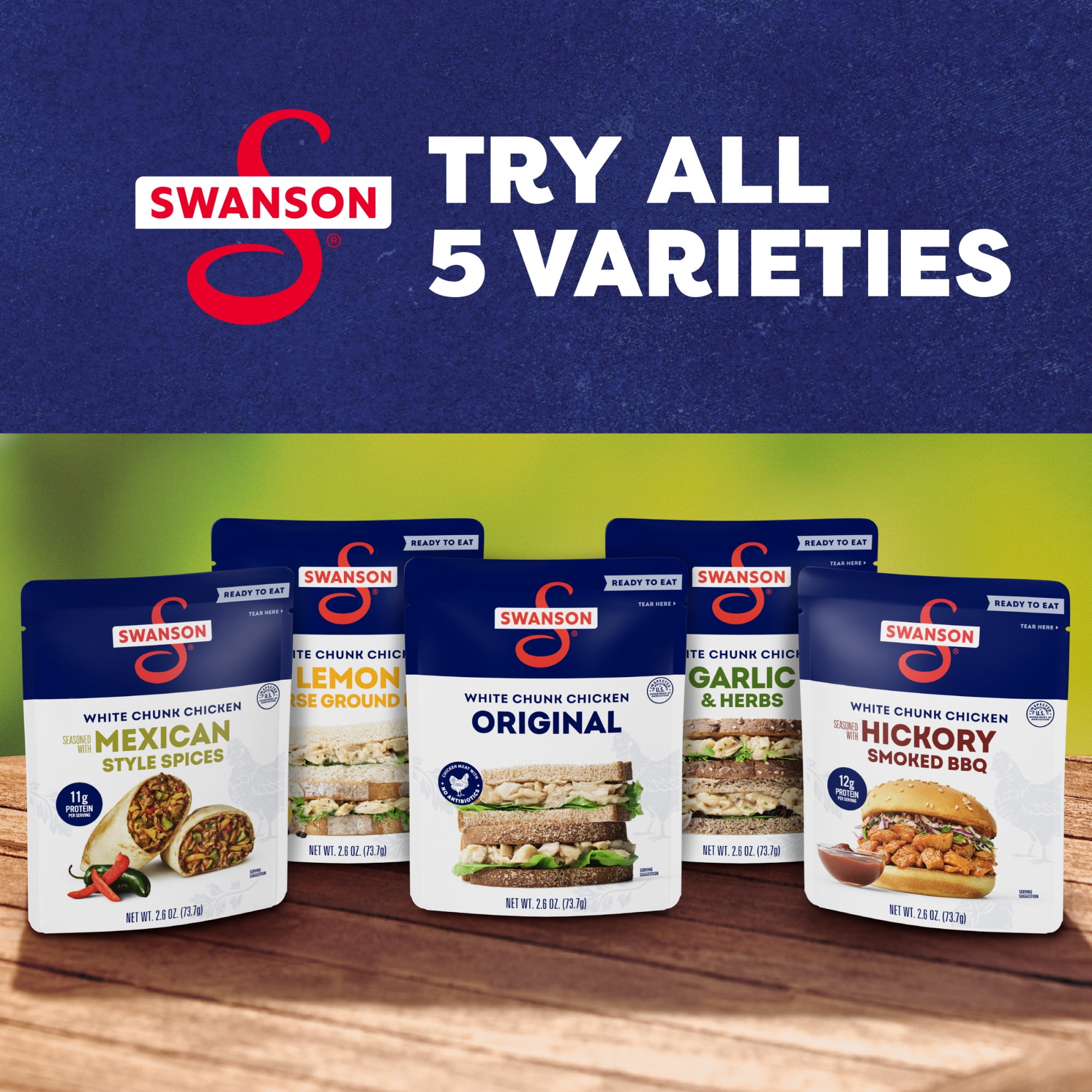 (2 pack) Swanson Hickory Smoked BBQ White Chunk Fully Cooked Chicken, 2.6 oz Pouch