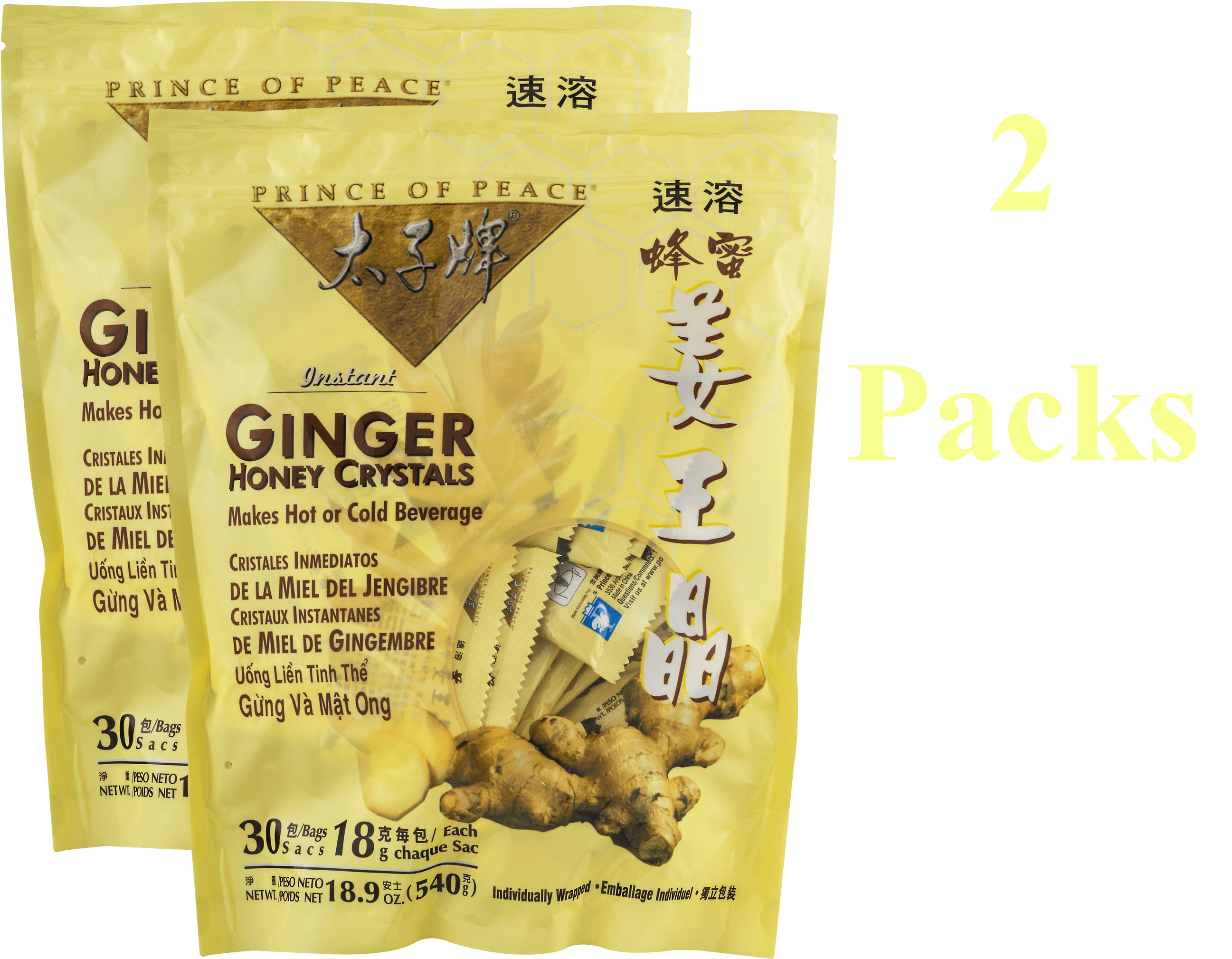 Prince of Peace Ginger Honey Crystals 30 Small Bags X 2 Pack