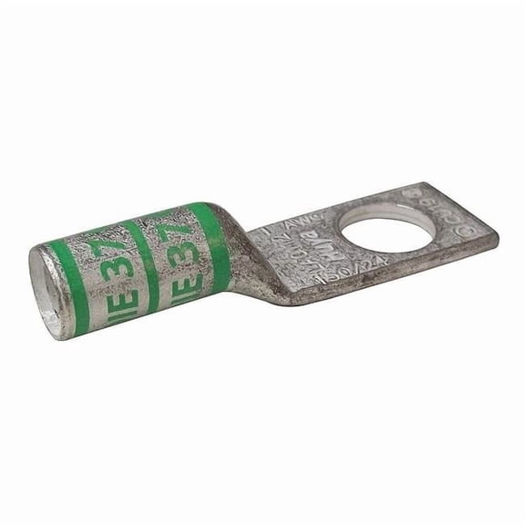 One-Hole Compression Lug, 1 AWG Max, 5/16 in Stud, Long Barrel, Copper, Green