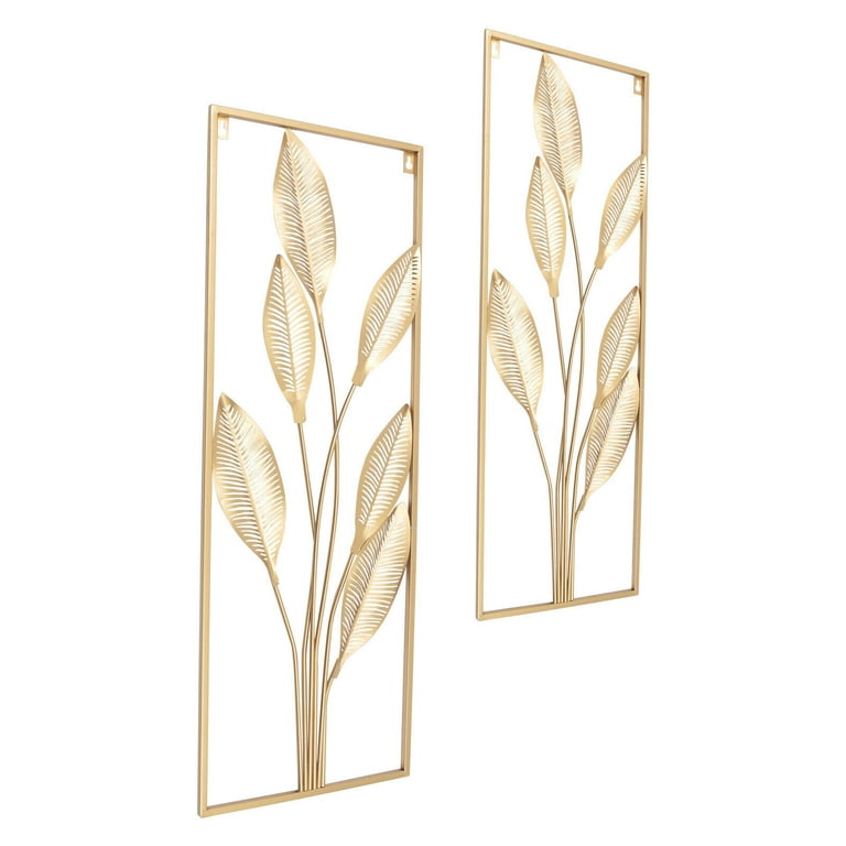 Gold Finish Recycled Metal Leaf Decor, Set of 8