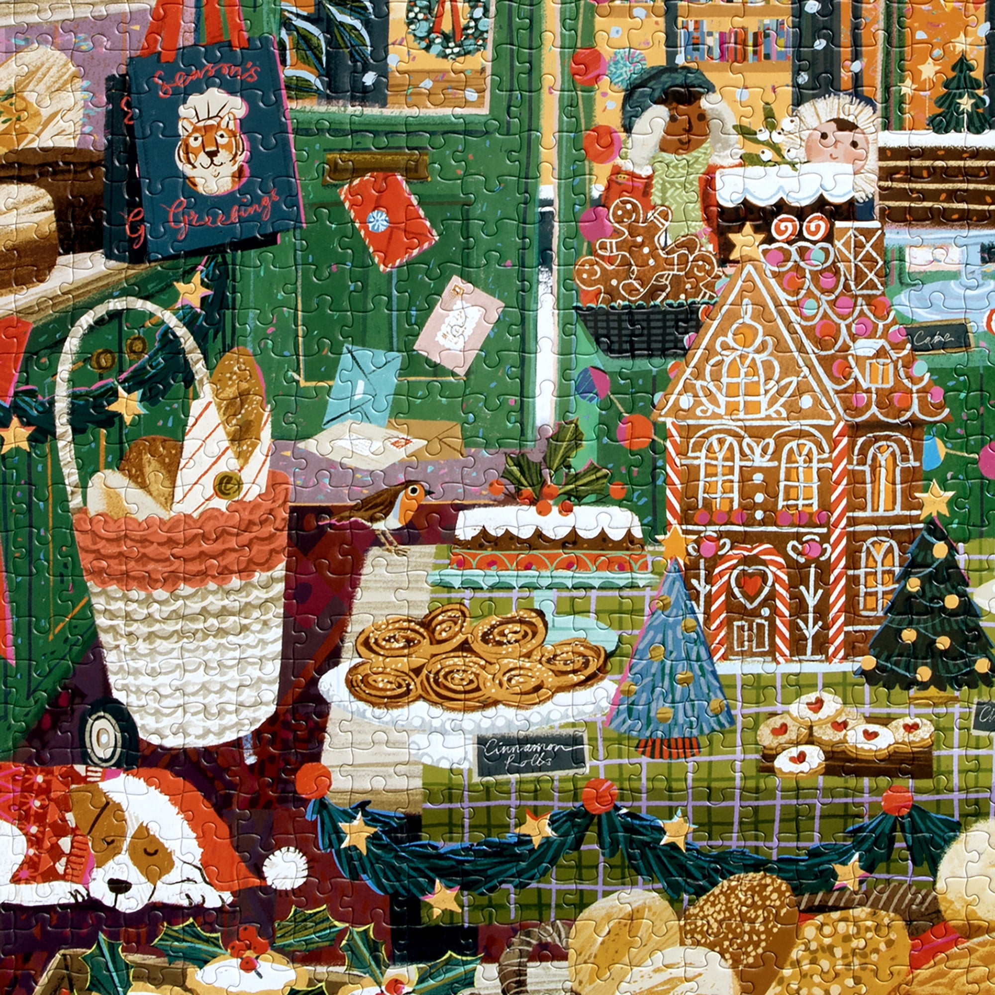 eeBoo Piece & Love: Holiday Bakery - 1000 Piece Puzzle - 23" Square Adult Jigsaw, Victoria Ball’s Cozy English Cottage Bakery Scene, Eco-Friendly
