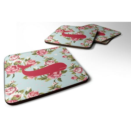 

Caroline s Treasures BB1021-RS-BU-FC Set of 4 Whale Shabby Chic Blue Roses Foam Coasters 3 1/2 x 3 1/2 multicolor
