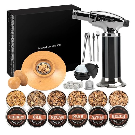 Cocktail Smoker Kit with Torch – 6 Flavors Wood Chips – Bourbon, Whiskey Smoker Infuser Kit, Old Fashioned Drink Smoker Kit, Birthday Bourbon Whiskey Gifts for Men, Dad, Husband (Without Butane)