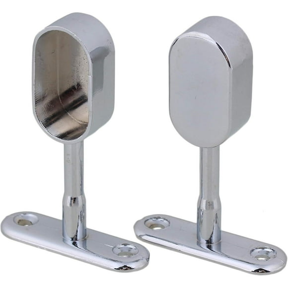 Set of 2 oval rails for curtain rods and clothes rails, silver chrome, zinc alloy, 16 mm