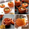 thumbnail image 2 of Juego de 2 tazas de cerámica con forma de calabaza, estilo creativo, ideales para Halloween, con tapas (naranja), 2 of 7