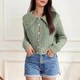 thumbnail image 2 of Hvobtty Chandail à Col Rond Décontracté à Manches Longues pour Femmes, Cardigan Tricoté à Manches Longues pour Femmes à Grand Col Boutonné, Ample et Polyvalent, 2 of 5