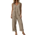 thumbnail image 4 of Purcolt Cotton Linen Jumpsuits for Women Summer Casual Turn Down Collar Loose Rompers Boho Vintage Wide Leg Baggy Overalls S-5XL, 4 of 8