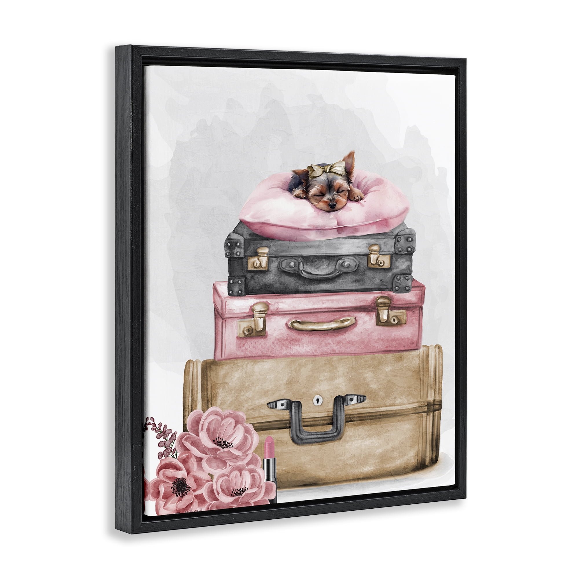 Stupell Industries Sleepy Pup Travel Black Framed Floater Canvas Wall Art, design by Kim Allen