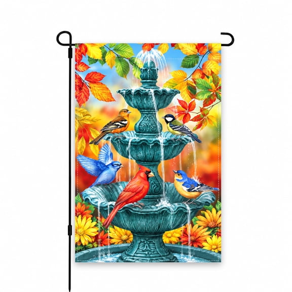 Decorative Garden Flag 12x18 Inch with Colorful Birds & Autumn Leaves Design – Perfect Yard, Lawn, Patio, or Porch Outdoor Decor for Fall Season