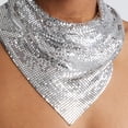 thumbnail image 6 of Metallic Sequin Bandanas Scarf Punk Metallic Neck Scarf Club Party Neckwear Rhinestone Triangle Scarf for Women Silver, 6 of 7