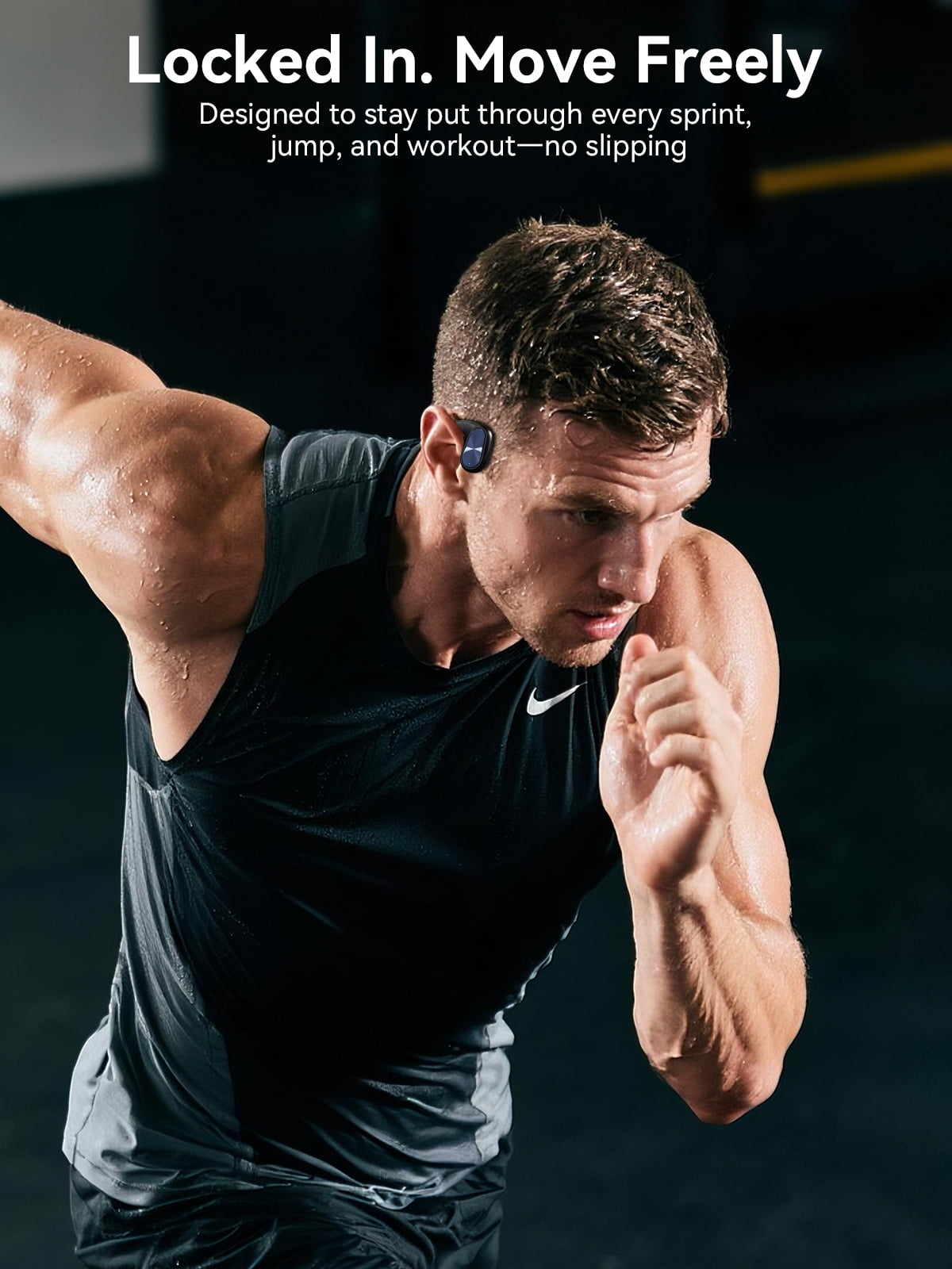 Voistek OBT-020 Wireless Open-Ear Earbuds for Running, Gym, Hiking, Commute | 8H Playtime, Auto Pairing, Bluetooth 5.3, IP57 Sweatproof, Secure Ear Hook - Black