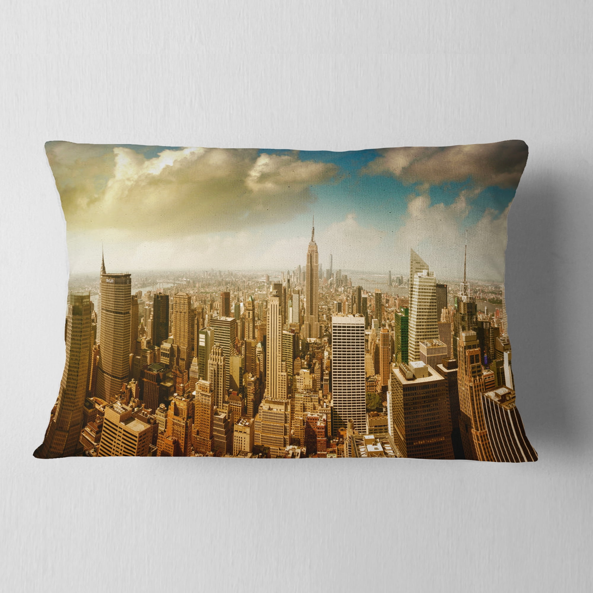 Designart Midtown and Downtown Manhattan - Modern Cityscape Throw Pillow - 12x20