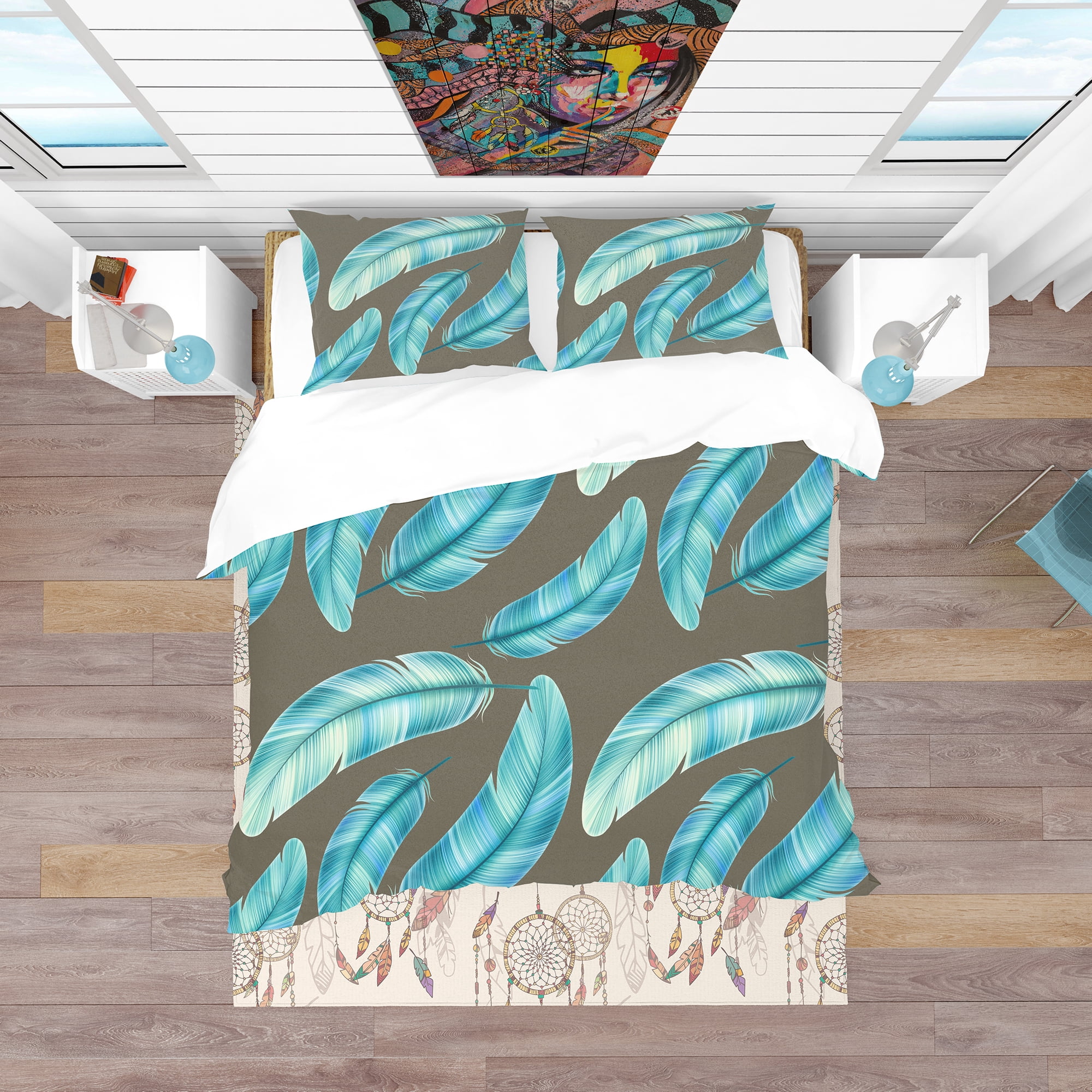 Designart 'Pattern with Colorful Feathers' Southwestern Duvet Cover Set