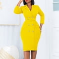 thumbnail image 2 of AURA Plus Size Double Breasted Blazer Collar Maxi Dress Elegant Long Sleeve Office Bodycon Dress with Belt, 2 of 10
