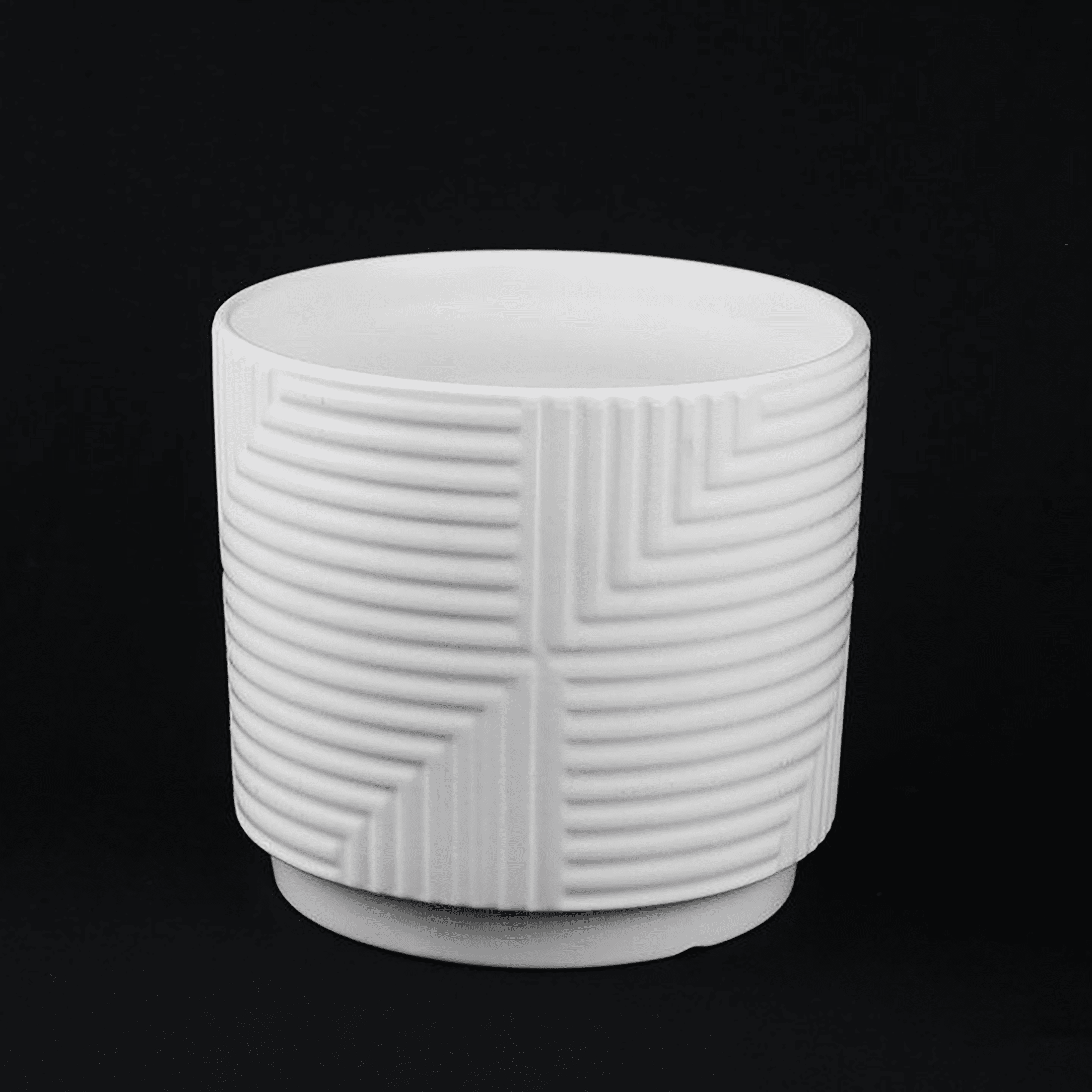 Set of 3 White Textured Stoneware Planters, Modern Round Flower Pots with Geometric Design