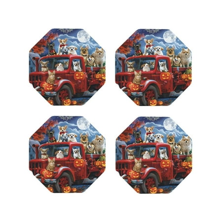 

Tideii Halloween Pets Pumpkins for Leather Coasters 4 Pieces Anti-fouling and Anti-scalding Decorative Coasters Suitable for Restaurants Kitchens Coffee Shops-Octagon