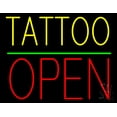 thumbnail image 1 of Yellow Tattoo Block Open Green Line LED Neon Sign 24" Tall x 31" Wide - inches Black Square Cut Acrylic Backing, with Dimmer - Premium built indoor Sign for Storefront, Store interior., 1 of 7