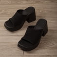 thumbnail image 5 of Heels for Women Mesh Band Squared Open Toe Platform Sandals Block Heel Slip on Mules Summer Casual Slides Black Size 6, 5 of 8