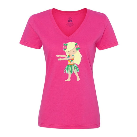Inktastic Blonde Hula Girl Women's V-Neck T-Shirt