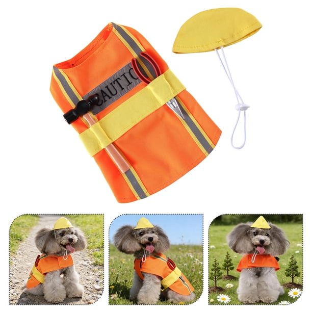 IDEANATEGRATE Orange Wear Resistant Puppy Costume Engineer Appearance Festival Dog Clothes for Parties