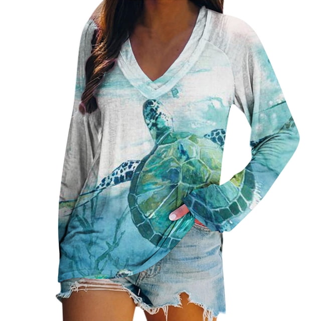 T-shirts Longs pour Femmes Mode pour Femmes Imprimé à Manches Longues Col en V T-Shirt Personnalisé Haut T-Shirts d'Été pour Femmes T-Shirts en Coton Femmes T-Shirts T-Shirts d'Été pour Femmes Mode