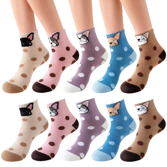 Kicpot 5 Pairs Ankle Socks Thin Socks Athletic Socks Moisture Wicking Crew Socks Bulldog Print Socks Funny Animal Socks Cute Dog Socks