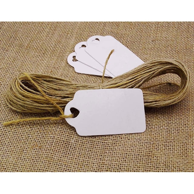 100 Pcs Heart Punched Rectangular Hang Tags Wedding Favor Paper Gift Tags with Free Natural Jute Twine