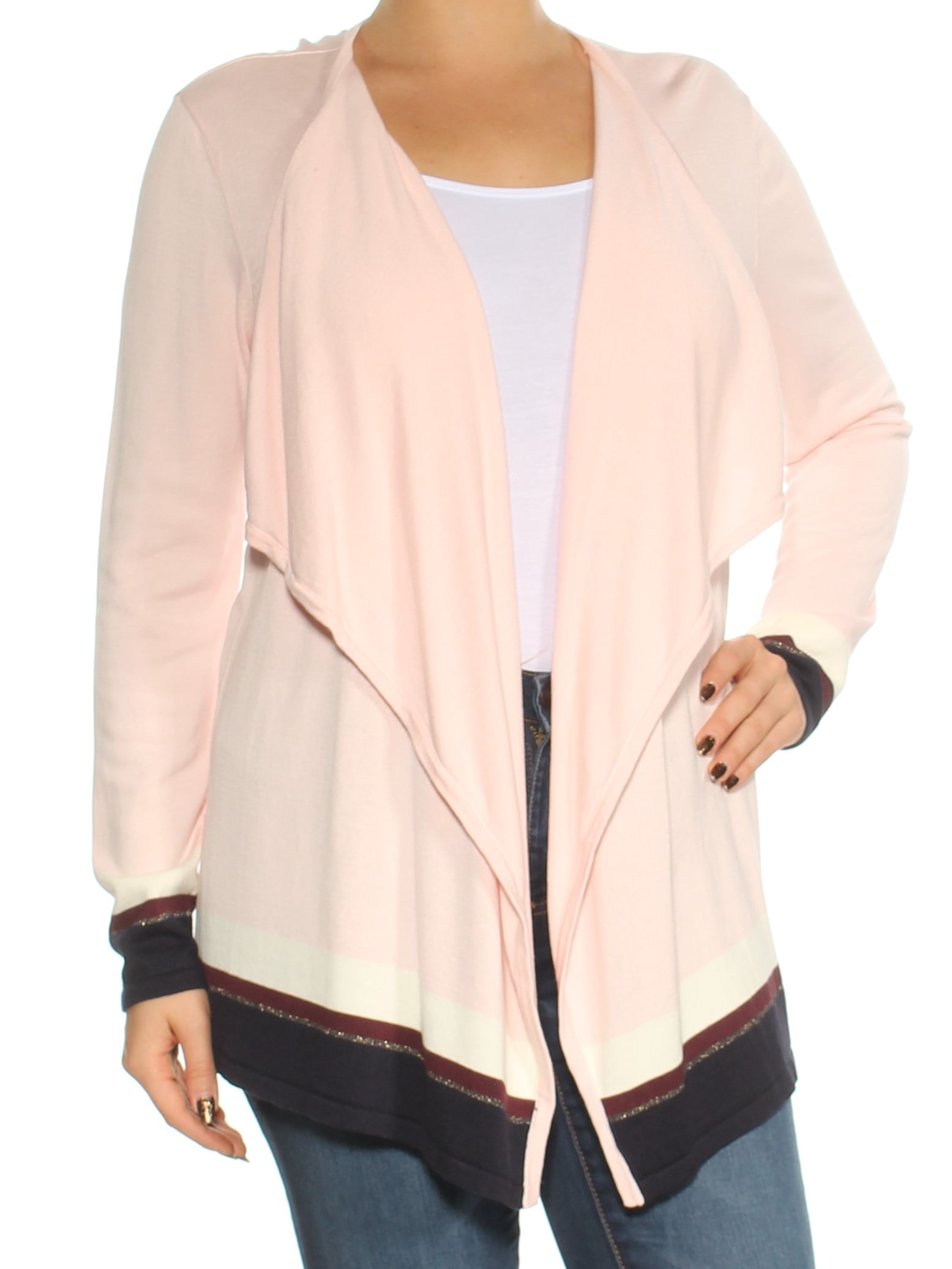 Tommy Hilfiger - TOMMY HILFIGER Womens Pink Printed Long Sleeve Open Cardigan Wear To Work 