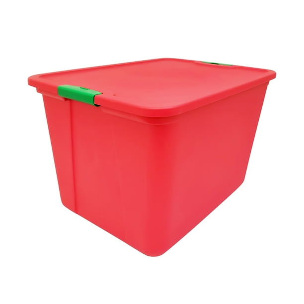 Mainstays 20 Gallon Red Storage Container, Green Latches, Set of 2 ...