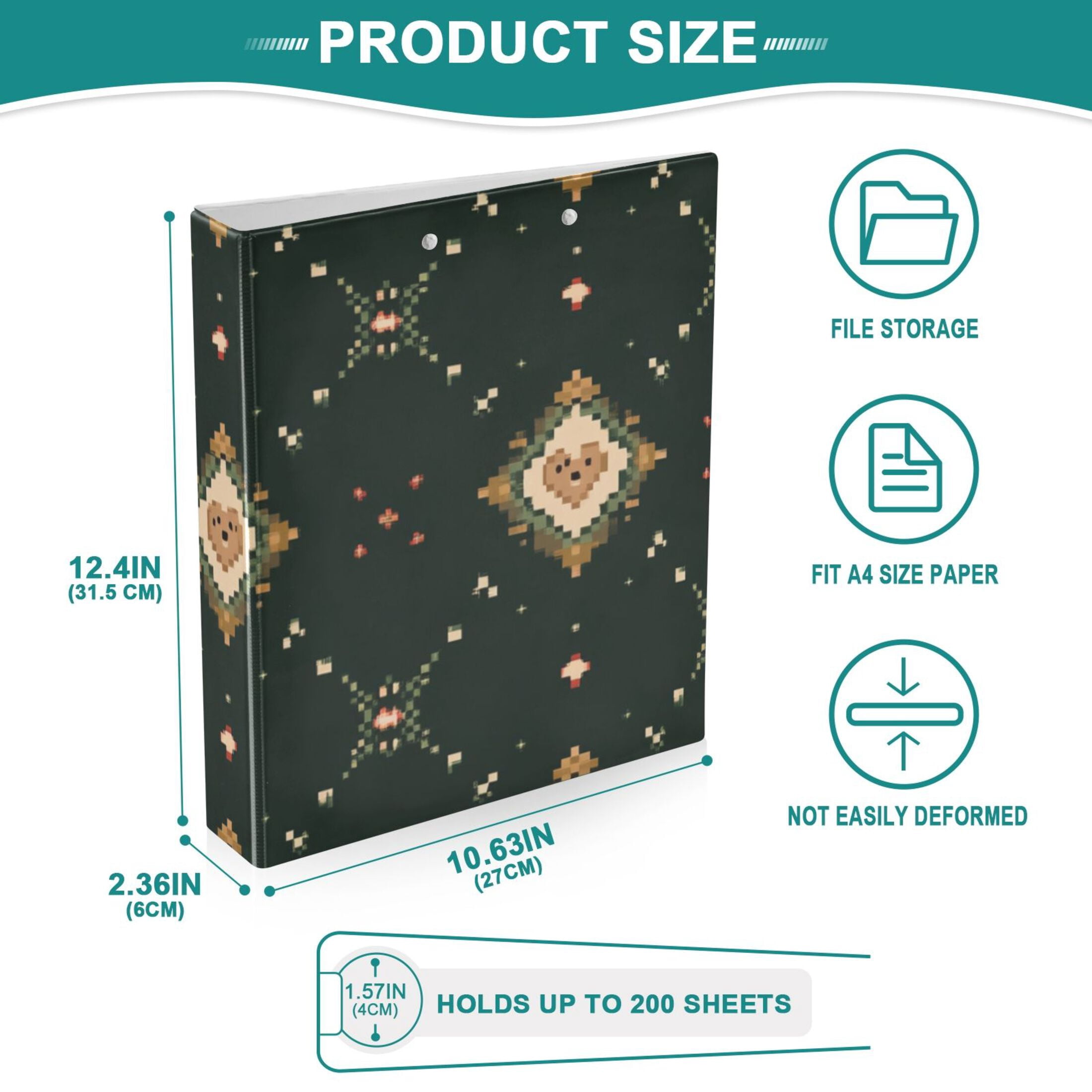 Lattice Hearts 3 Ring Binders 1.5 inch Hardcover File Folders with Interior Pockets A4 Size Organizer for School Office Hospital