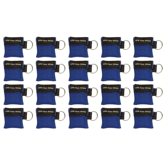 ASA Techmed 20pc CPR Mask Keychain Emergency Kit – CPR Face Shields with One‑Way Valve for First Aid & AED Training, Portable Resuscitation Barriers - Blue 1 Pack
