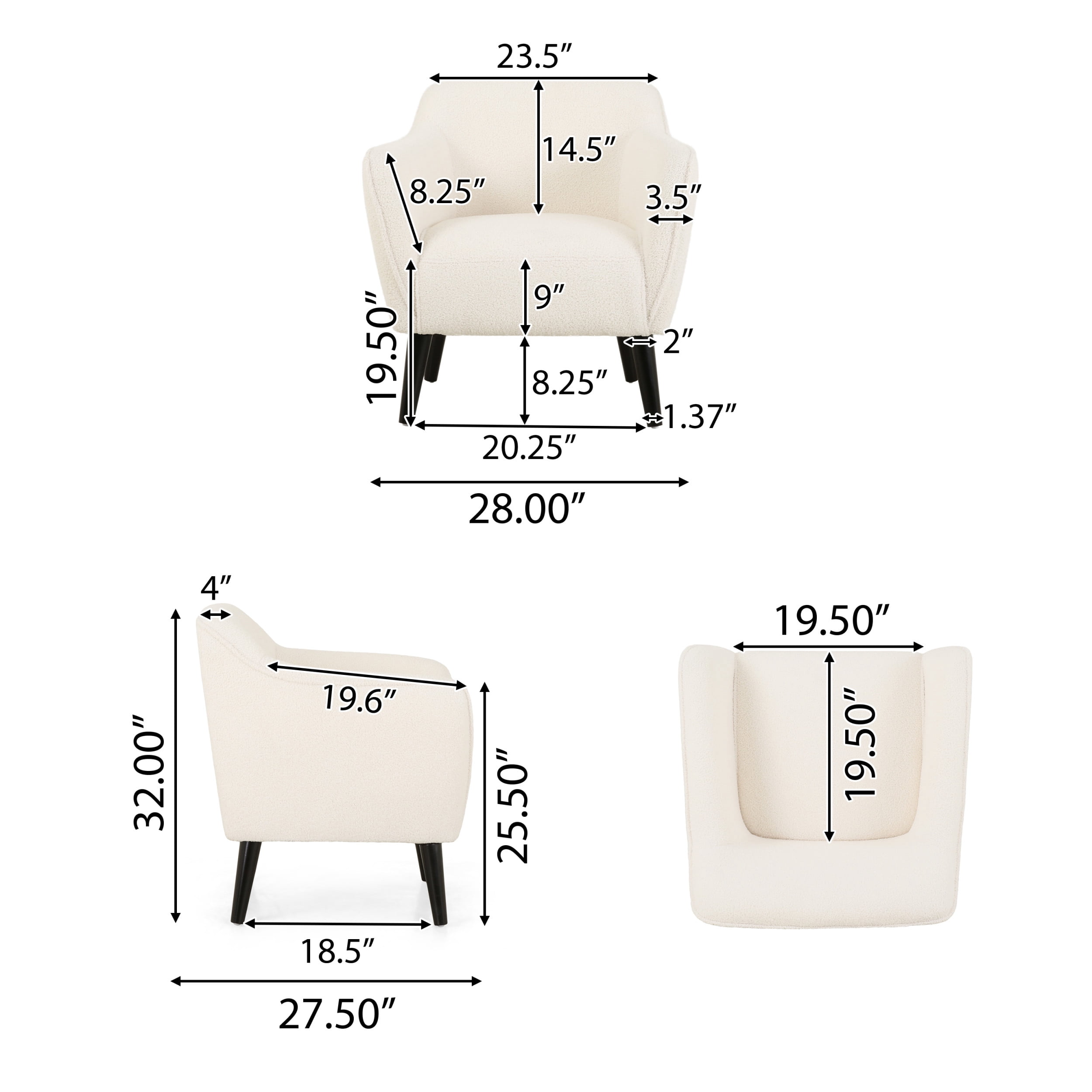 Noble House Darcy Arm Chair, Ivory Boucle