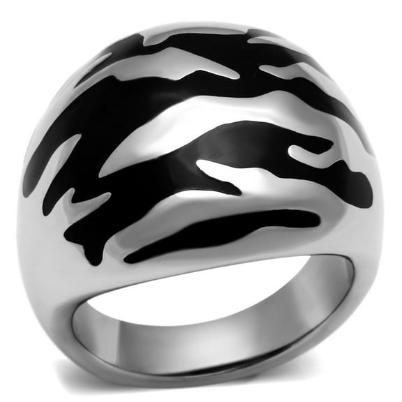 High polished (no plating) Stainless Steel Ring with Epoxy in Jet for Women Jet Stone Color Style TK672 Size 10