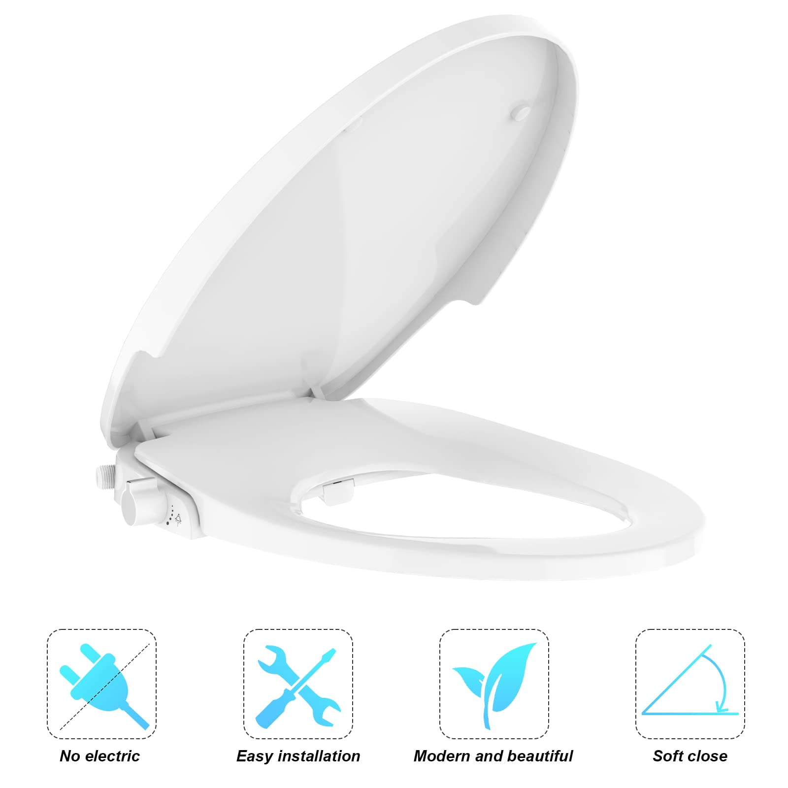 Bidet Toilet Seat, Non-Electric Bidet Toilet Seat with Quiet-Close, Dual Nozzle System, Bidet Attachment Fit Elongated Toilet Seat, Easy Installation