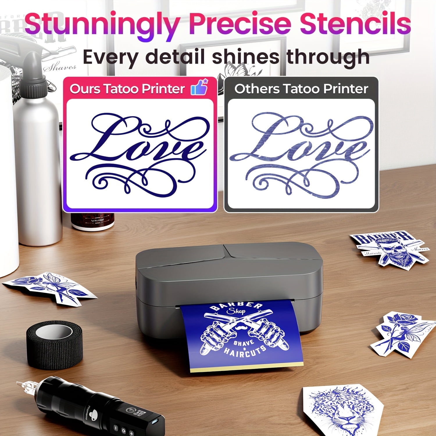 [Phomemo TP32 Mini Tattoo Printer And 130 Transfer Sheets] Gray Tattoo Template Printer Wireless Tattoo Printer Ideal for Beginners And Artists Compatible with Tablets And Smartphones , label printer