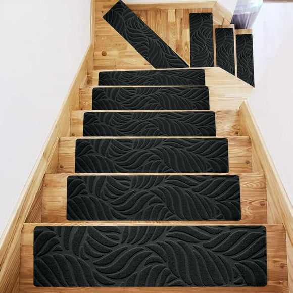 Djiypn Stair Treads Non Slip for Wooden Steps 7.4 x 21.6 Inch 8-Pack Stair Runner Carpet Treads Indoor - Stairslide Carpets Rugs Safety Mats for Cat Dog - Black