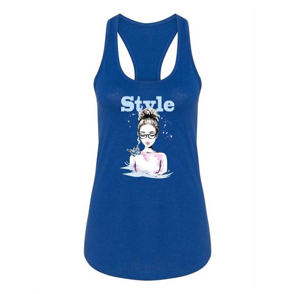 Young Woman In Glasses Design Tank Women -Image by Shutterstock, Female XX-Large