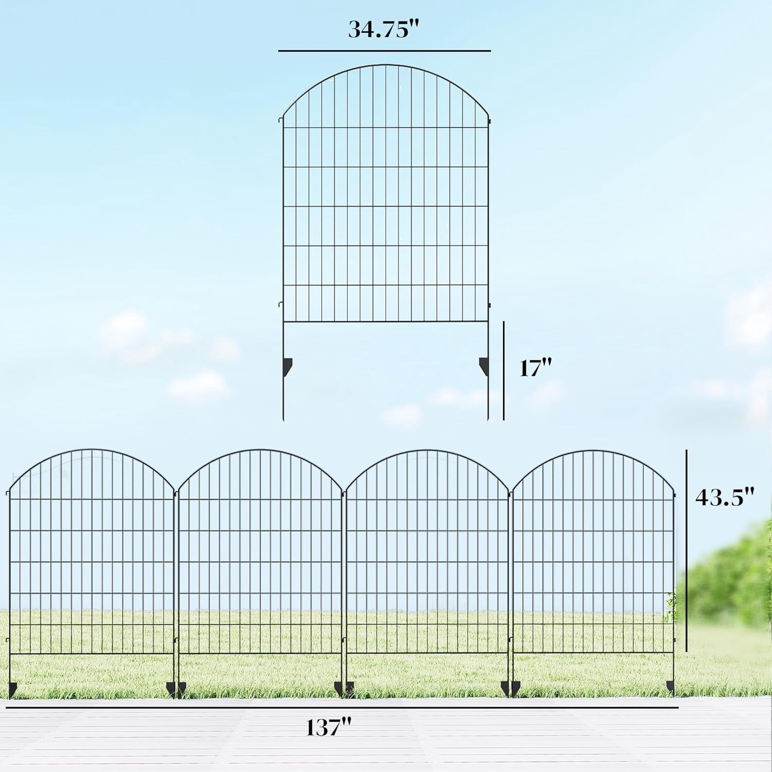 GMNIU Garden Fence, 4 Pack Steel Fence Panels, 11.5' L x 43" H, Rust-Resistant Decorative Border Flower Edging for Yard, Landscape, Patio, Outdoor Decor, Curved Grids